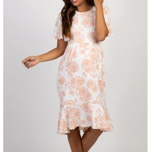Pinkblush ivory floral trim maternity midi dress